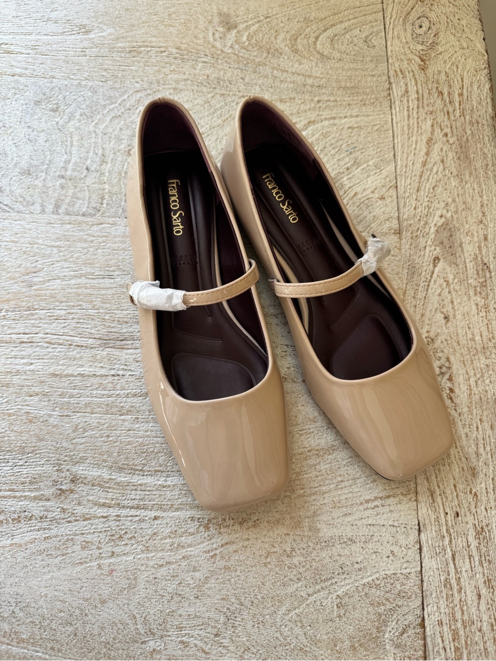 Franco Sarto Beige Patent Mary Jane Flats